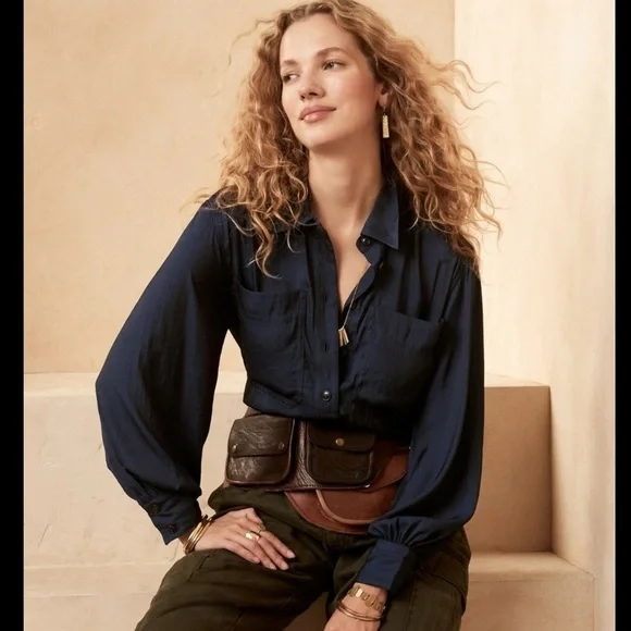 Banana Republic Balloon-Sleeve Safari Shirt Sz. S - Picture 1 of 10